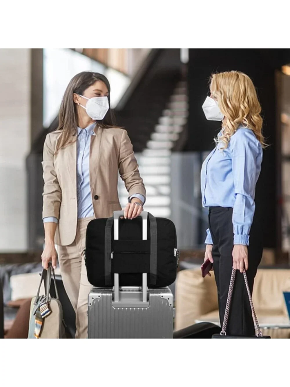 Foldable Travel Duffel Bag 30L - Personal Item Tote for Air Travel, Black